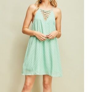 Entro Dress Polk‎ Dot Lace Up Front Racerback Adjustable Shoulder Straps